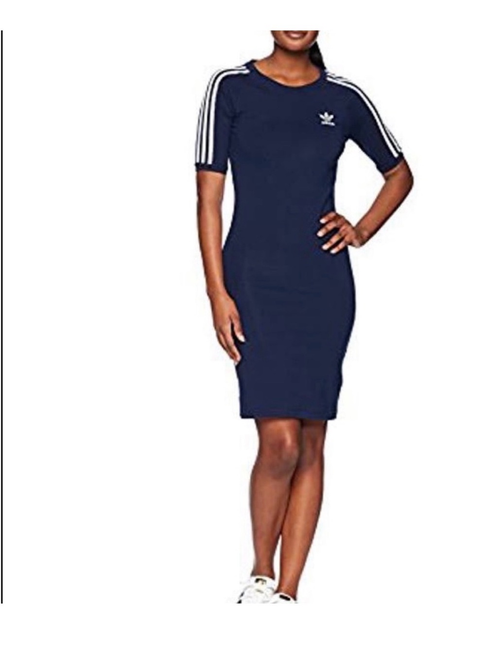 New adidas Black Dress with White Three-Stripes size large fits cute 6/8 midi